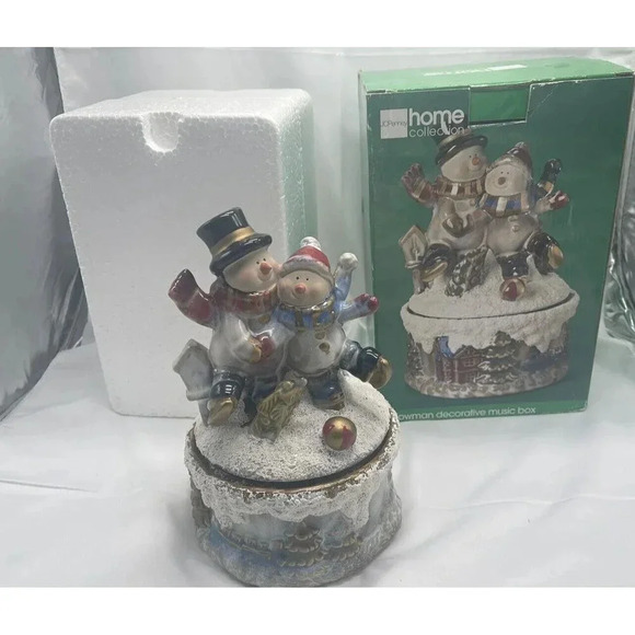 JCPenney Home Collection  SNOWMAN DECORATIVE MUSIC BOX MUSICAL  JINGLE BELLS - Picture 1 of 16